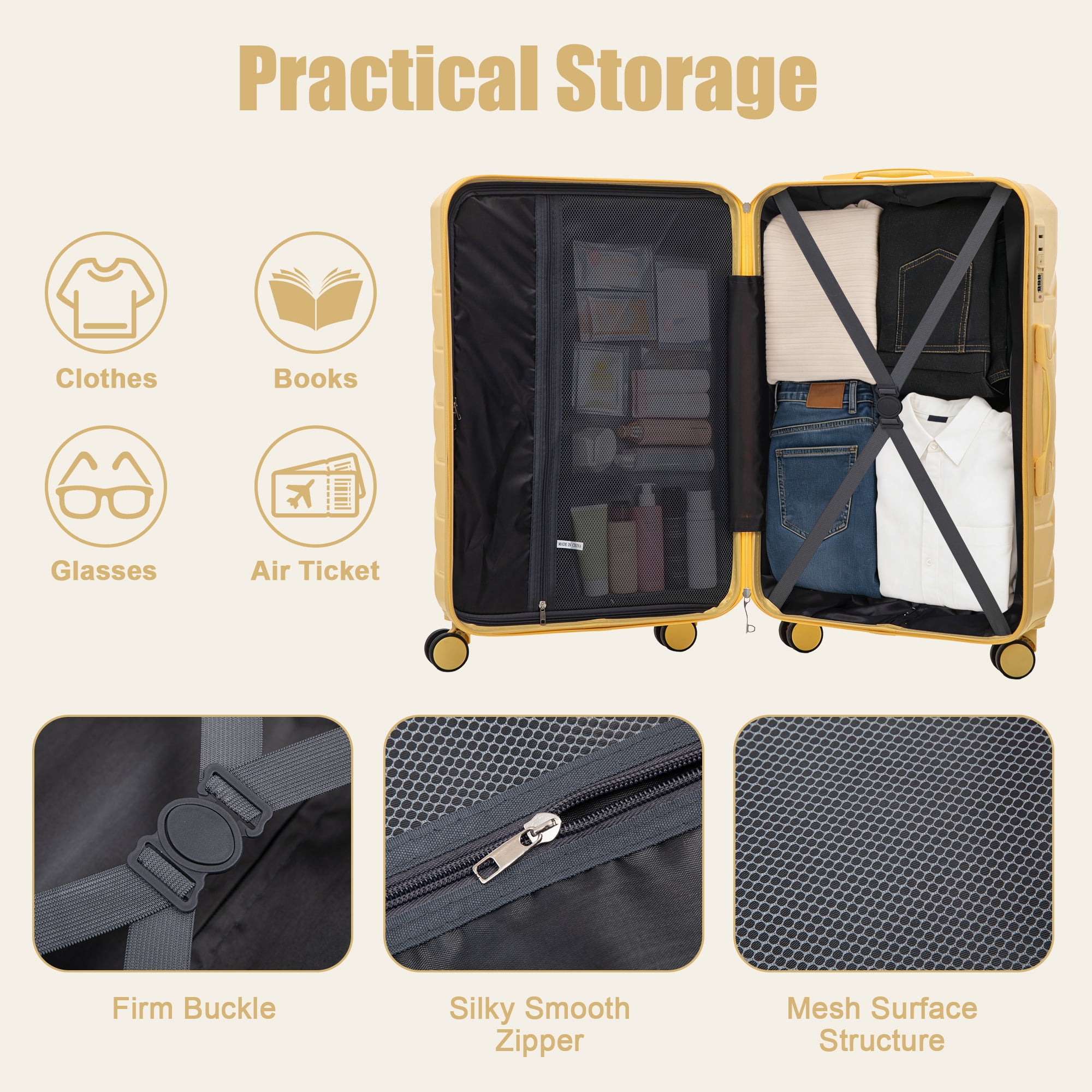 28 Inch ABS Hard Shell Large Travel Checked Luggage (Yellow)