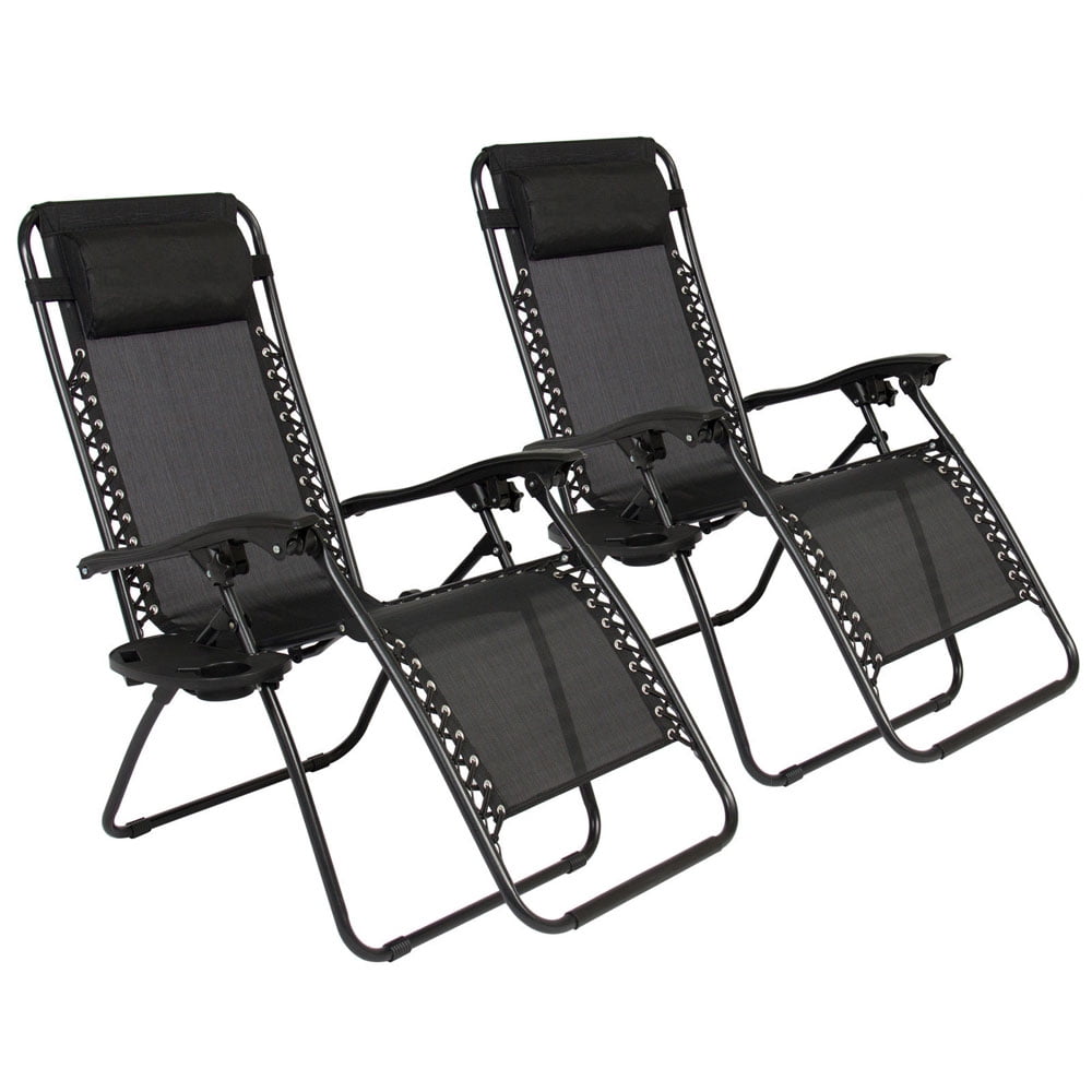 Kepooman 2 Pcs Outdoor Patio Portable Folding Metal Zero Gravity Lounge Chair Recliners with Cup Holder, Black Kepooman 2 Pcs Outdoor Patio Portable Folding Metal Zero Gravity Lounge Chair Recliners with Cup Holder, Black