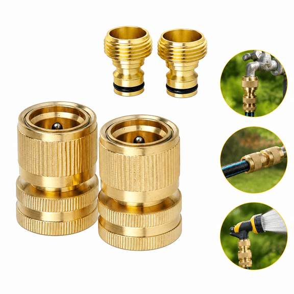 Brass Quick Connect Hose Fittings, 3/4 Inch GHT Garden Hose Quick Connect, No-Leak Hose Connector Male & Female, Garden Hose Quick Connect Fittings, Garden Hose Repair Fittings 2 Packs