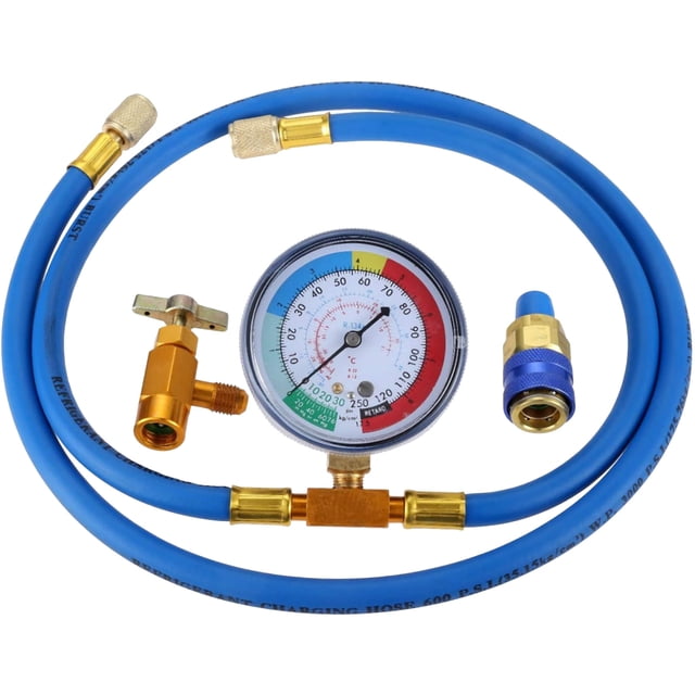 ARCADORA R134A Recharge Hose Kit with Gauge 59in Auto AC R12 R22 Refrigerant Charging Self Sealing Tap Easy to Use Copper Rubber