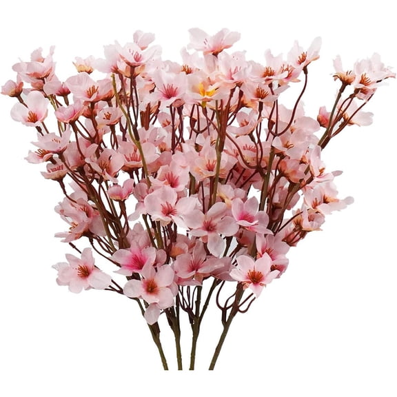4pcs Artificial Cherry Blossom Flower, Silk Peach Flowers Fake Plants Arrangement for DIY Garden Home Wedding Party Decor Pink