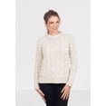 thumbnail image 2 of SAOL Aran Sweater Made in Ireland 100% Premium Merino Wool for Women | Irish Crew Cable Knityed Raglan Pullover | Natural White, 2 of 6