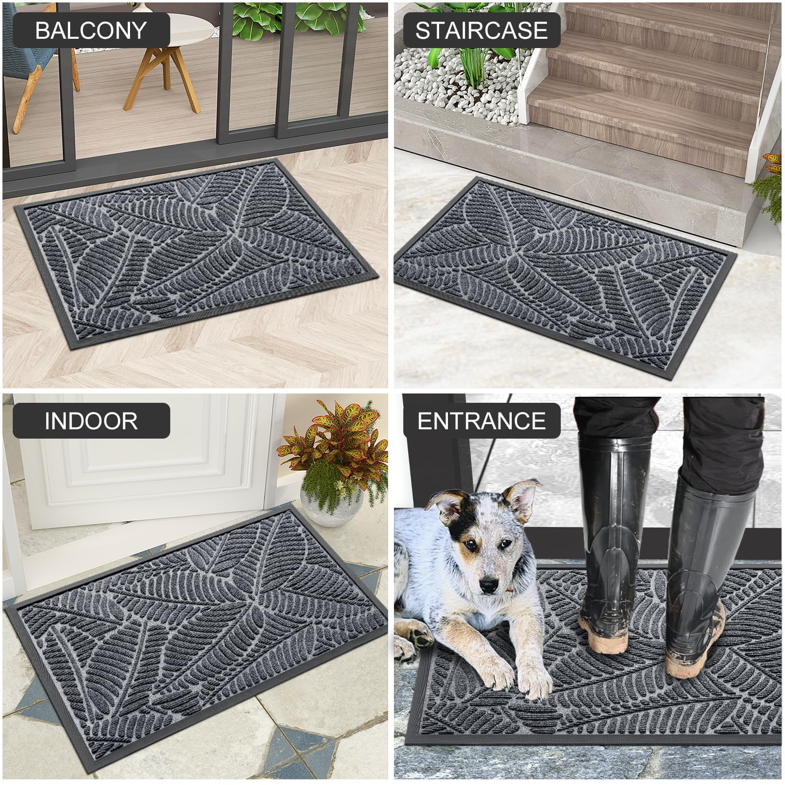 Buganda Waterproof Doormat, Non Slip Absorbent Rubber Door Mat for Outdoor and Indoor, Low Profile Dirt Trapper Front Door Rug, 30"x17",Grey