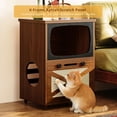 thumbnail image 4 of LEHOME TV Shaped Hidden Cat Litter Box Enclosure, Vintage 2-Tier Cat Litter Box Furniture with Scratching Board, Wooden Side Table for Living Room, Space Saving Vertical Design, Walnut, 4 of 9