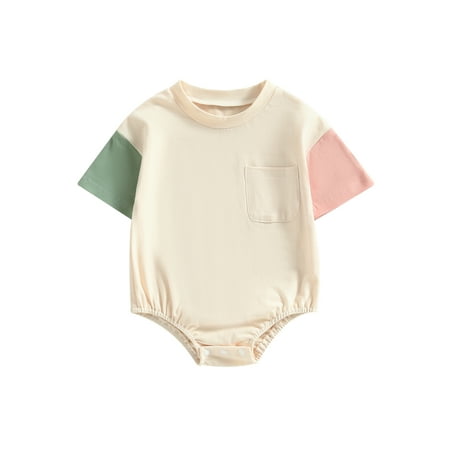 

Emmababy Short Sleeve Crew Neck Bodysuit with Contrast Color for Baby Boys and Girls