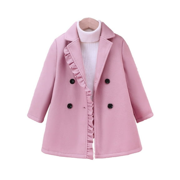 Mercatoo Girls Wool Blend Coat Classic Jacket 𝐑uffle 𝐅aux Lapel Warm Outwear Dress Coats Kids Fall Winter Trench Peacoat