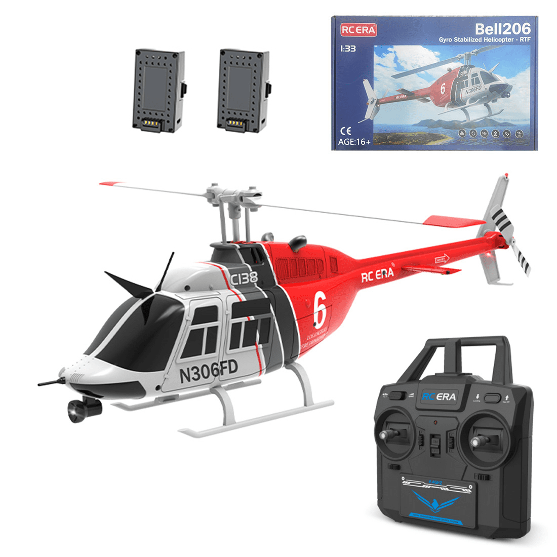 RC ERA C138 No Aileron RC Helicopter for Adults, 1/30 Scale 2.4G 6CH Bell 206 Remote Control Helicopter with Altitude Hold & Optical Flow - RTF