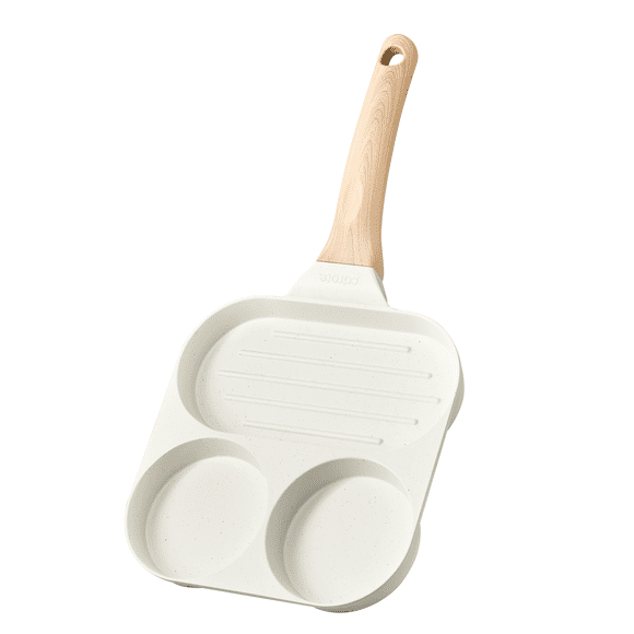 Poêle à œufs Carote, poêle à omelette, poêle grill antiadhésive à compartiments 3-en-1, poêle à crêpes et cuiseur d’œufs sain, adaptée aux cuisinières à gaz et à induction, granit blanc