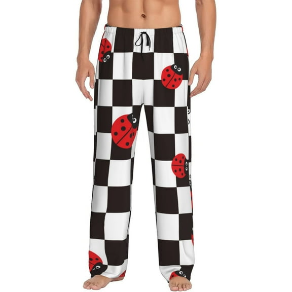 Hirioo Ladybugs Of Black And White Checkers for Women's PJ Pajama Pants Sleep Pants Women's Home Trousers with Pockets,S-3XL-Small
