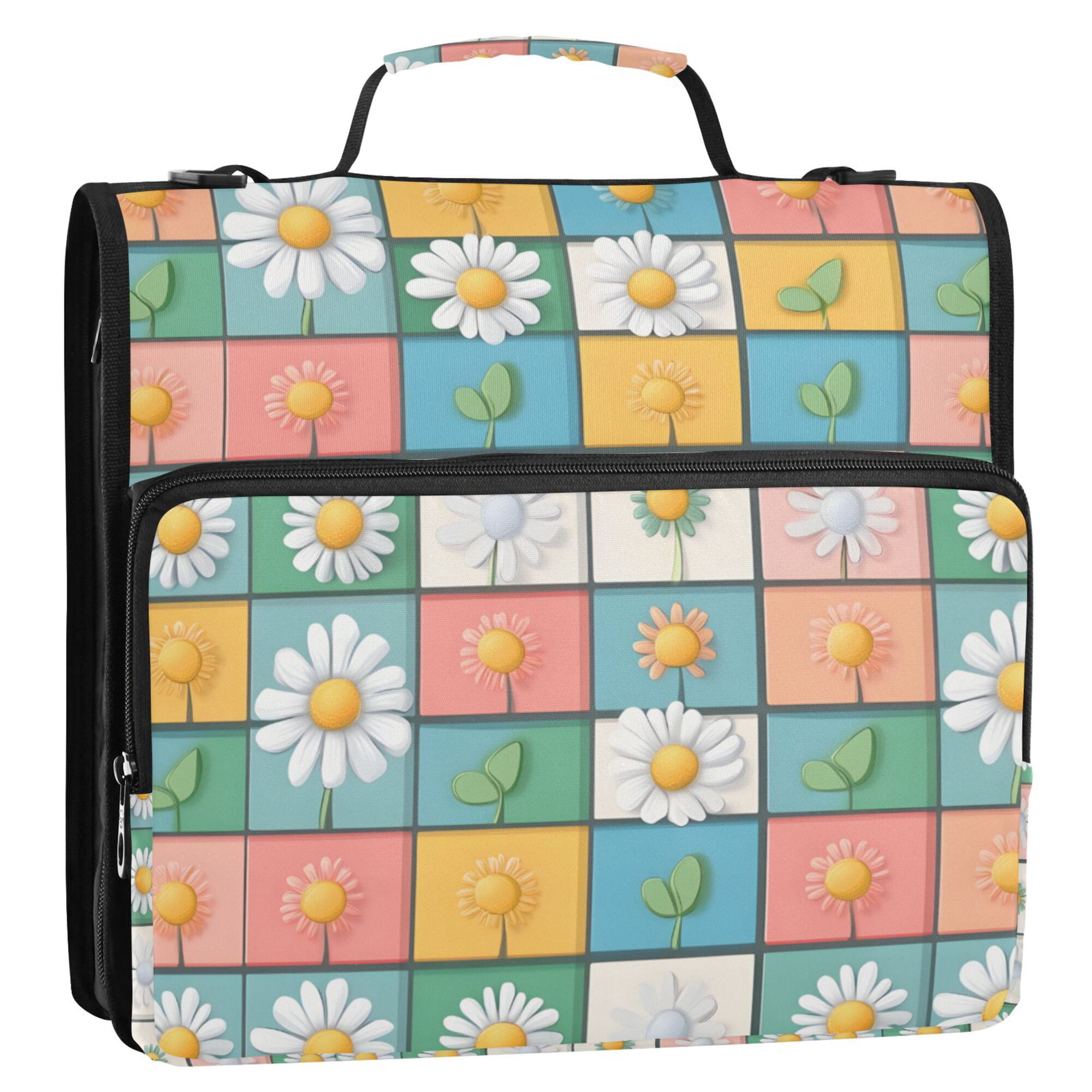 FORMRS Zipper Binder with Shoulder Strap 2-inch Ring 500 Sheet Capacity File Bag, Daisy Mosaic