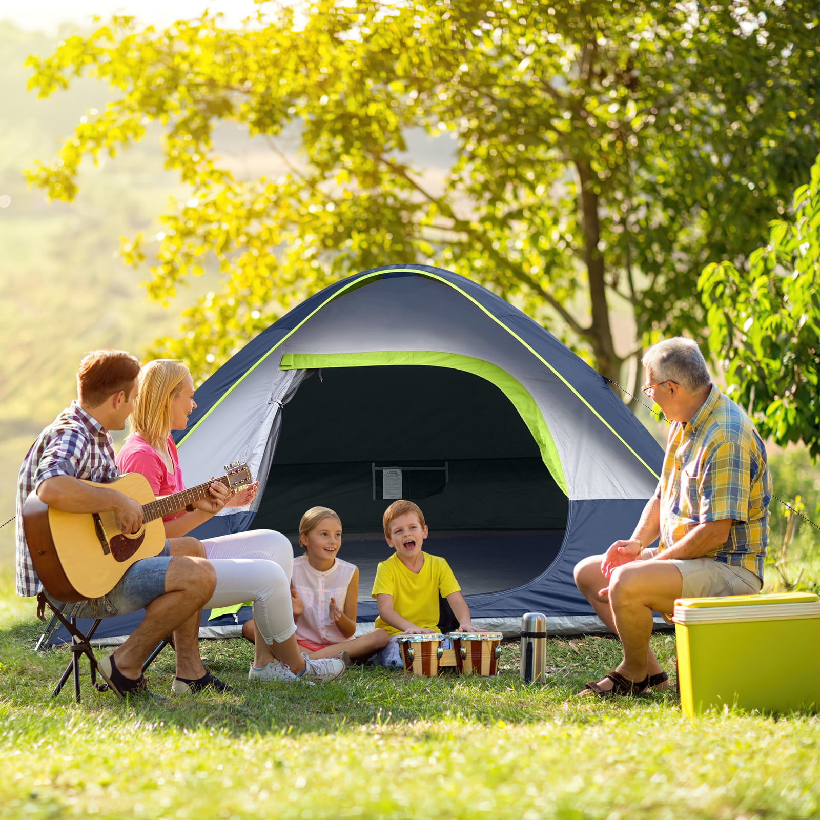 Camping Tent 4 Person, Waterproof Windproof Tent with Rainfly Easy Set up-Portable Dome Tents for Camping, Dark Blue