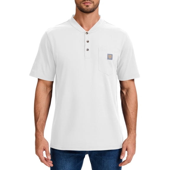 Men's Loose Fit Heavyweight Short-Sleeve Pocket Work Henley T-Shirt (Regular&Tall)