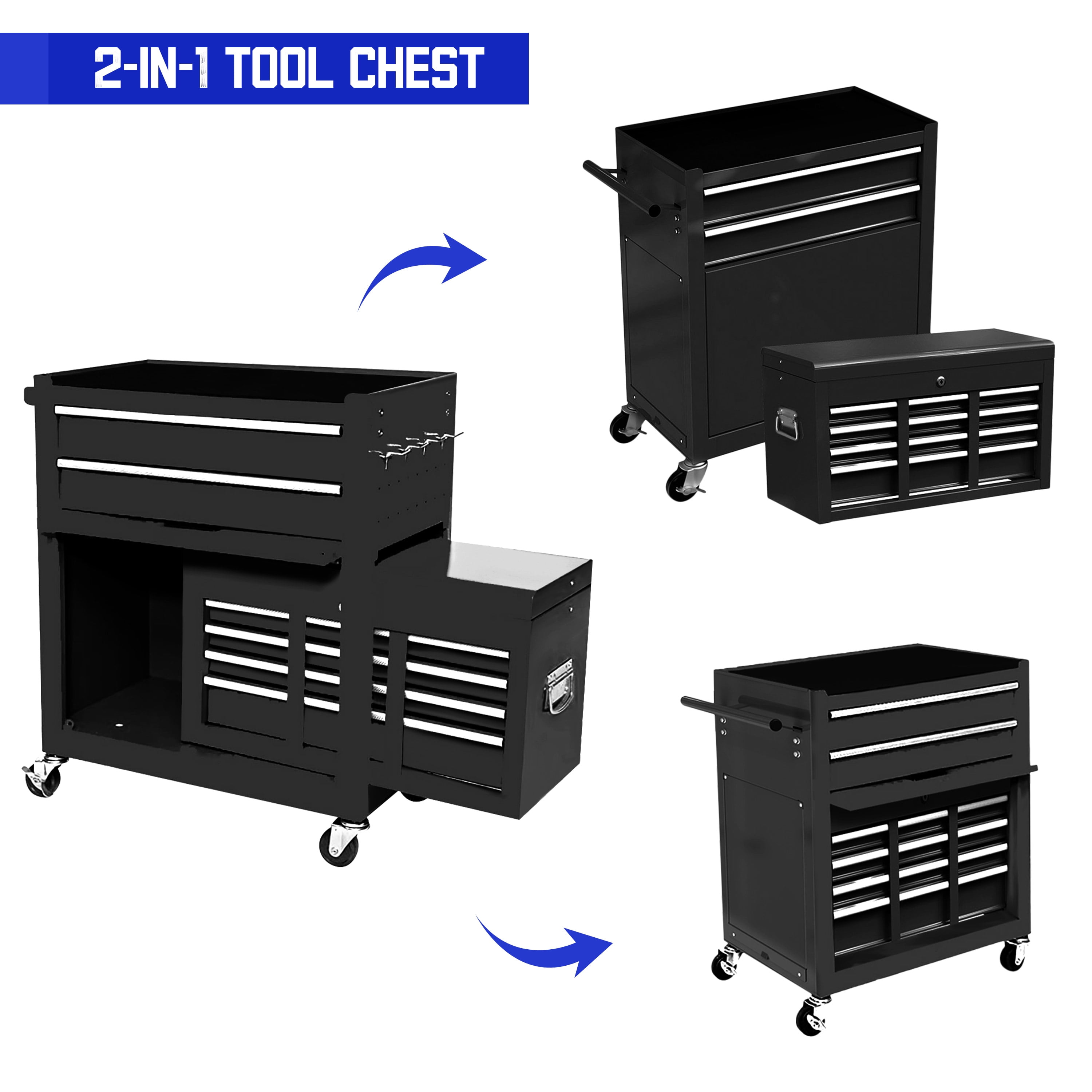 2-in-1 Tool Chest & Cabinet with 5 Sliding Drawers-Black