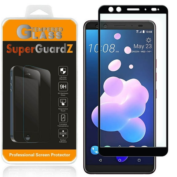 For HTC U12  - SuperGuardZ FULL COVER Tempered Glass Screen Protector [Edge-To-Edge Protect, Anti-Scratch, Anti-Bubble]   2 Stylus Pen