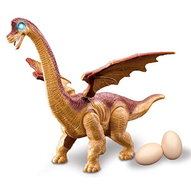 Juguete de dinosaurio braquiosaurio alado PowerTRC | Paseos | Sonidos y luces | Pone huevos | Columpios de colas y alas de aleta PowerTRC 796017339119