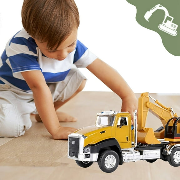 4 Pack Friction Powered Construction Vehicles Toy Trucks Set 7 Inch Push Go Cars for Kids Ages 3 No Battery Christmas Birthday Gift