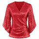 thumbnail image 5 of Blusa de fiesta con lentejuelas y mangas 3/4 para mujer: cuello en V, corte ajustado, material de poliéster, tallas S-XXL, ideal para eventos nocturnos., 5 of 5