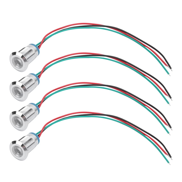 Leds Ronds Pré-Câblés Double Couleur Led Rond Imperméable Leds Ronds Led Indicateur 4 Ensembles Leds Ronds Pré-Câblés Imperméables en Métal 2Color Indicateur Cathod Commun 12mm 1224VRed et Vert