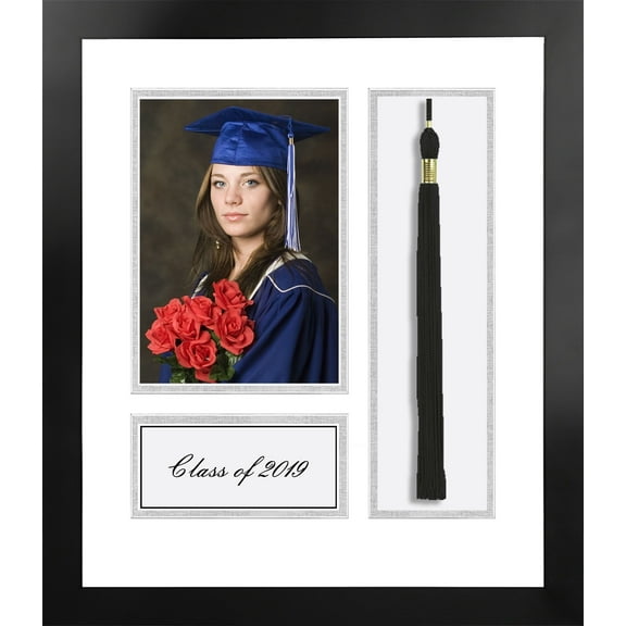 2019 Academic Nova Black Photo Frame, White and Silver matting with Tassel opening 5x7 Photo opening