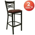 thumbnail image 3 of 2 Pk. HERCULES Series Black ''X'' Back Metal Restaurant Barstool - Burgundy Vinyl Seat, 3 of 8
