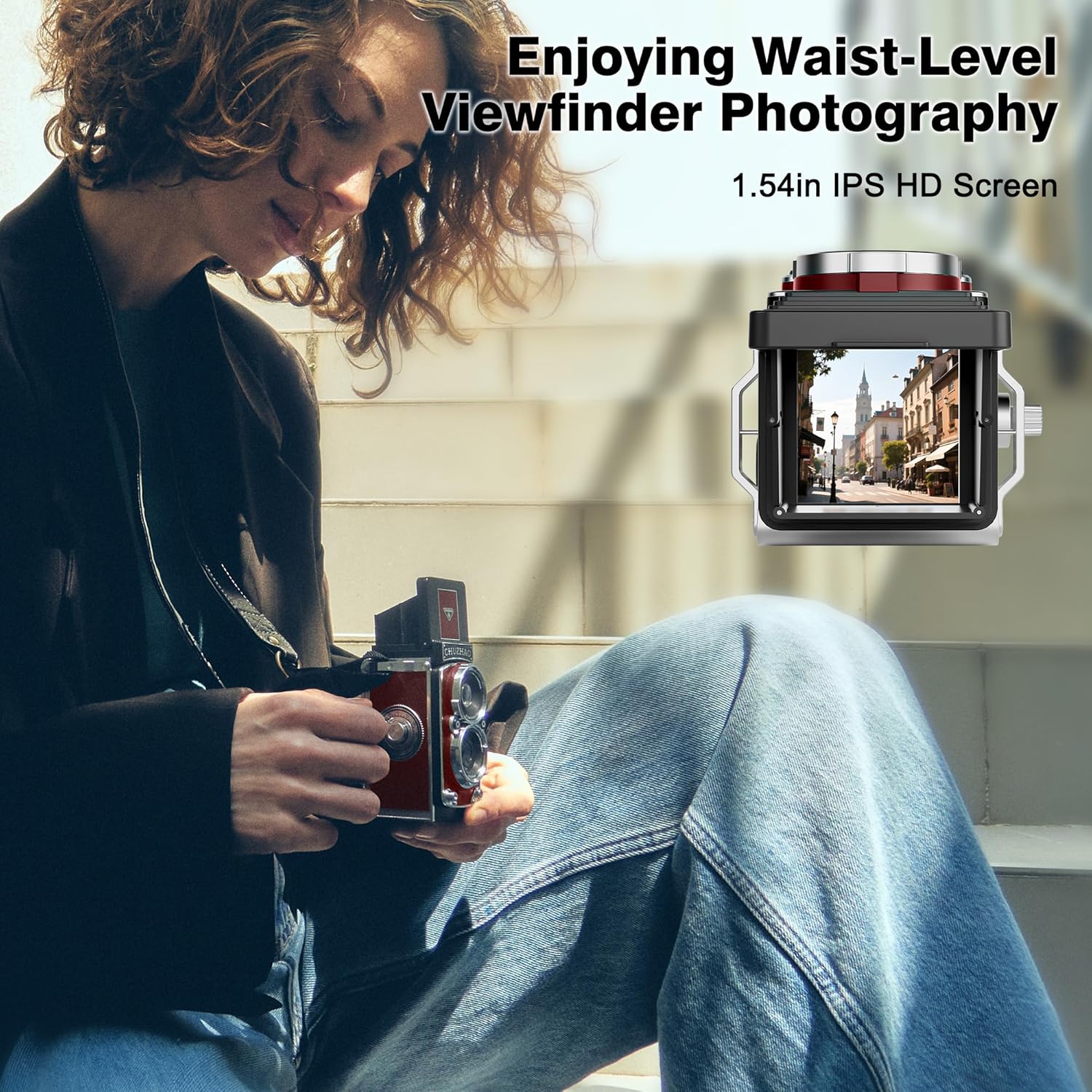 CHUZHAO Vintage Mini Digital Camera, Portable TLR Style Retro Point and Shoot Compact Small Pocket 1080P FHD Video 12MP Autofocus Vlogging Camera with 16 GB Card for Beginners Teens Adults Red