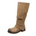 thumbnail image 2 of Xfvqtps Vintage Mid Calf Boots for Women Pull on Round Toe Thick Sole Buckle Strap Faux Leather Tall Boots, 2 of 8