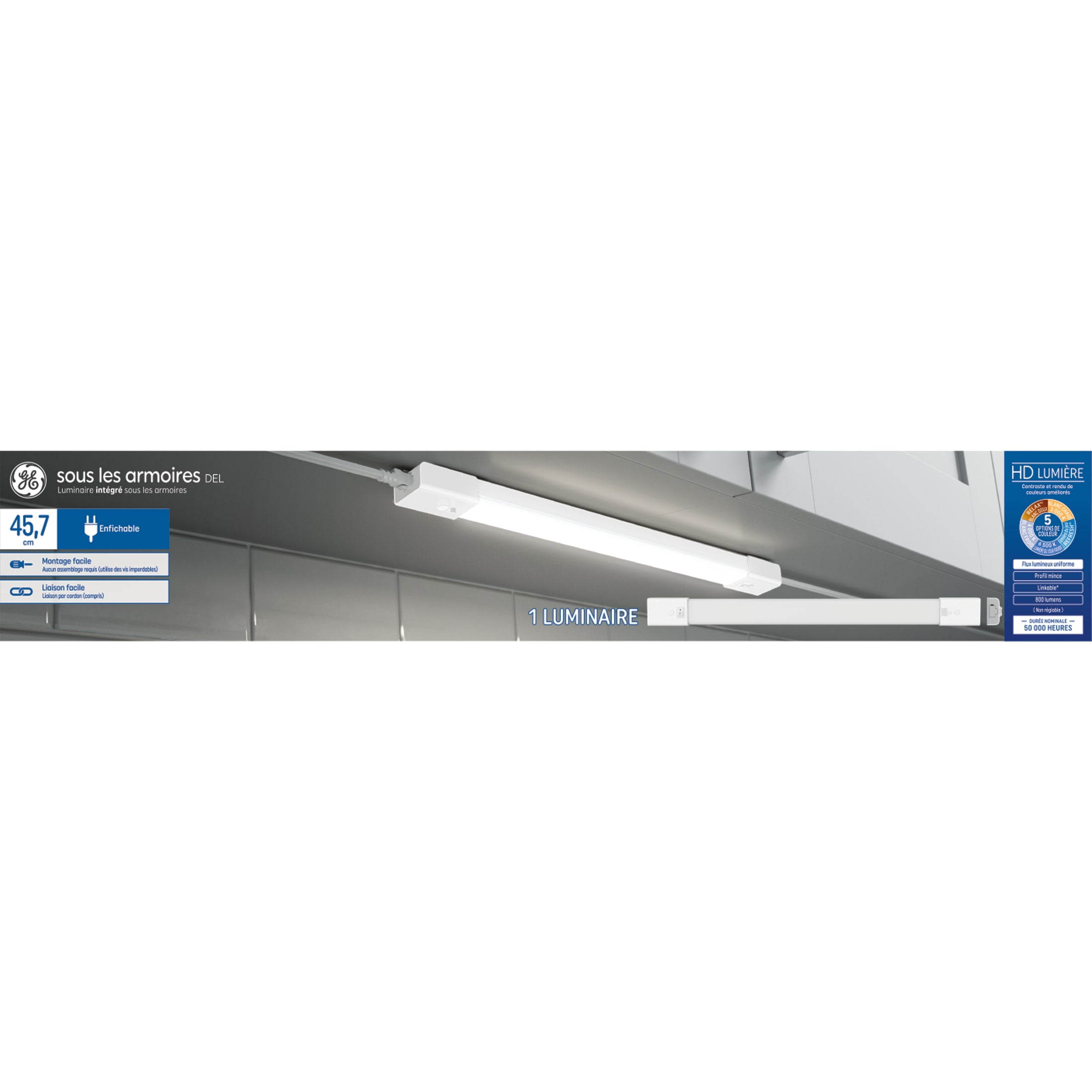 GE LED Undercabinet Light Fixture, Plug-in Integrated Bar Light, 18in