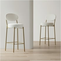 JERFIT Modern Velvet Bar Stools Set of 2 with Backrest & Footrest, Gold Metal Frame Counter Height Dining Chairs for Kitchen Island, Cream White Upholstered Seating