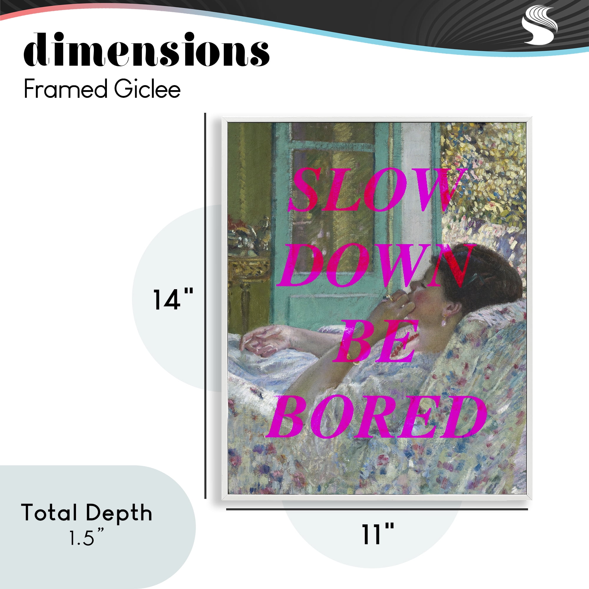 Slow Down Be Bored Classic White Framed Giclee Art, design by Lil' Rue