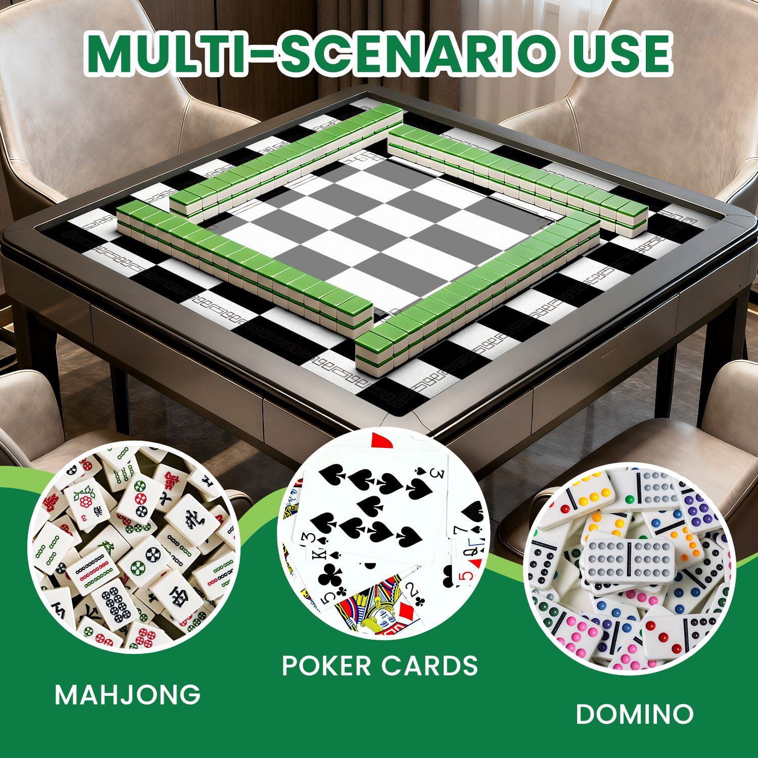 Mahjong Mat 31.5" x 31.5" Black white checkered seamless Endless flag Non-Slip Noise Reduction American Mahjong Tiles Table Cover for Dominoes Poker Card Board Games Gift