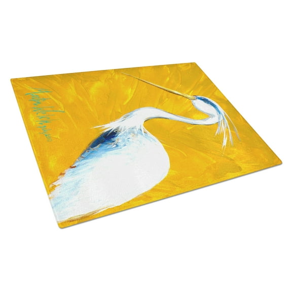 Caroline's Treasures Col Mustard the Egret Glass Cutting Board Large
