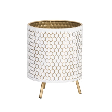 Honeycomb Mid-Century Modern Indoor Metal Pot Planter with 3-Leg Metal Base - 13 H x 10.25 W