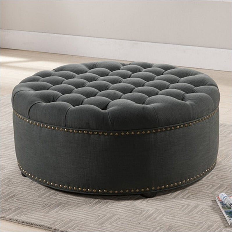 Kingfisher Lane Round Upholstered Ottoman in Gray - Walmart.com