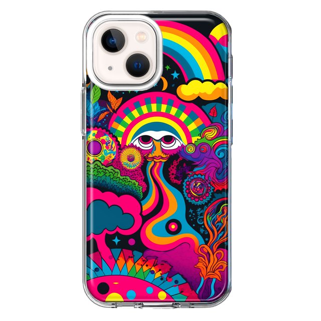MUNDAZE Apple iPhone 13 Psychédélique Trippy Hippie Night Walk Étui de Protection Hybride Transparente Antichoc