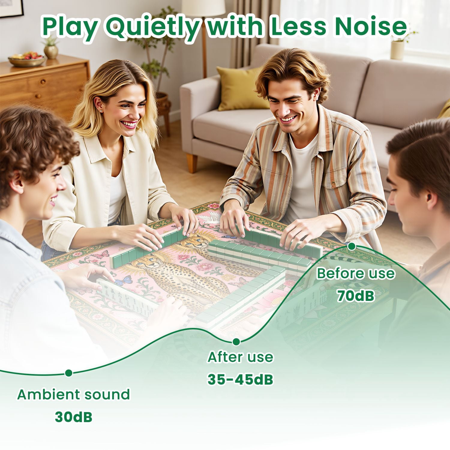 Mahjong Mat 31.5" x 31.5" Twin Leopards Golden Sunburst Floral Elements Pink Pastel Design Non-Slip Noise Reduction Chic Portable Gaming Table Cover for Family Game Night & Gift