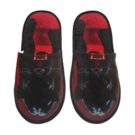 Balery Black Panther Red Background Slient Indoor Furry Fleece Comfort House Shoes Soft Non-Slip Home Shoes Cotton slippers House Slippers-- Large