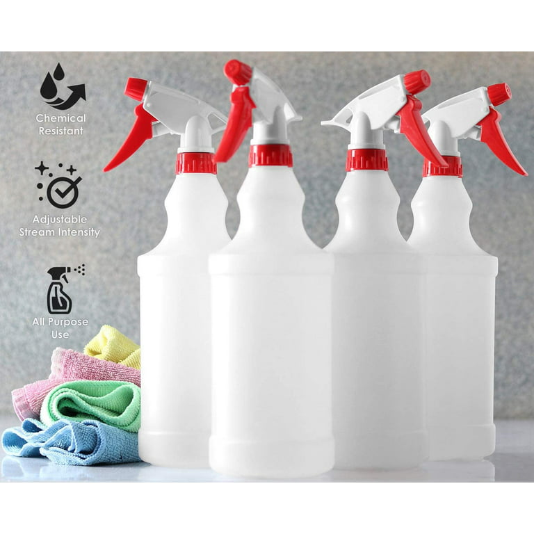 Pack of 4-32 oz White Plastic Spray Bottle Empty Spray Bottles for Cleaning Solutions - 100% Leak Proof with Mist Stream and Off Trigger Settings 
