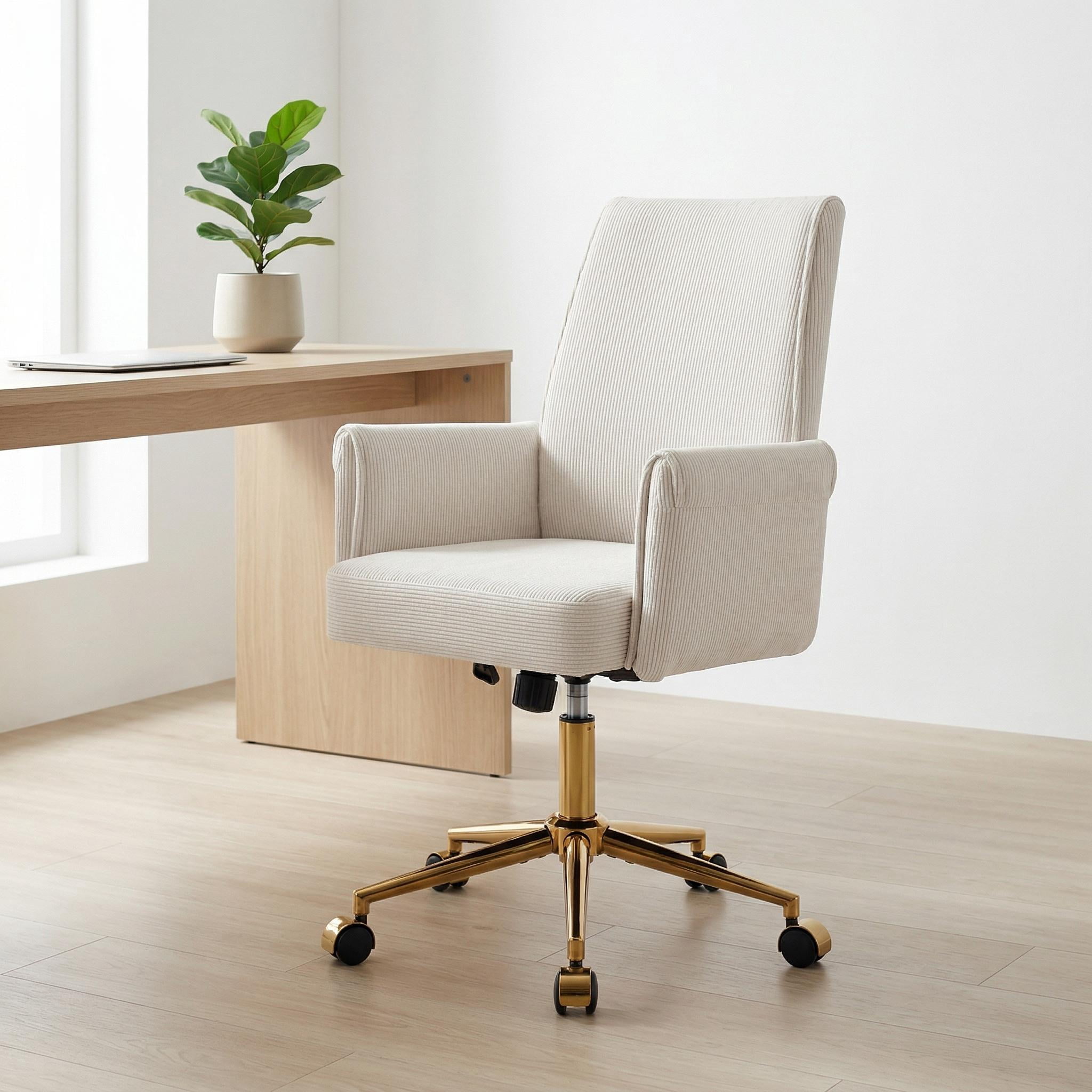 Homy Casa Upholstered Office Chair with Wheels, Adjustable Swivel Vanity Chair for Home Office