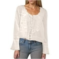 thumbnail image 2 of Womens Tops ,Womens Lace Shirts Long Sleeve Button Up Chiffon Cardigan Tie Front Flowy Beach Vacation Bohemian Y2k Clothes Tops, 2 of 6