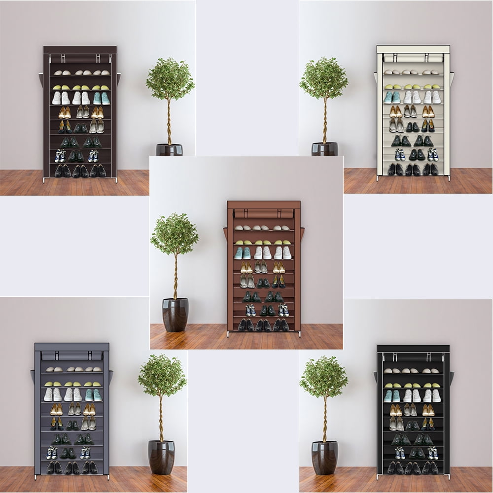 Kepooman 10 Tiers Shoe Rack Organizer with Dustproof Cover - Dark Brown