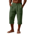 thumbnail image 4 of Betivan Men's Linen Capri Pants Elastic Waist Solid Color Breathable Lightweight Calf Length Loose Fit Beach Vacation Outdoor Daily Trousers, 4 of 9