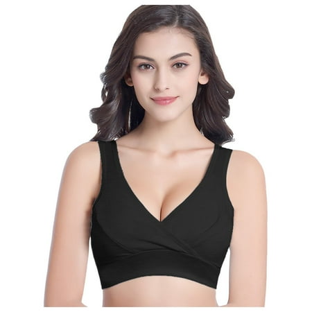 

iOPQO lingerie for women Women No Steel Ring Cross Extra-Elastic Breathable -feeding Bra Sleep Bra Black 4XL
