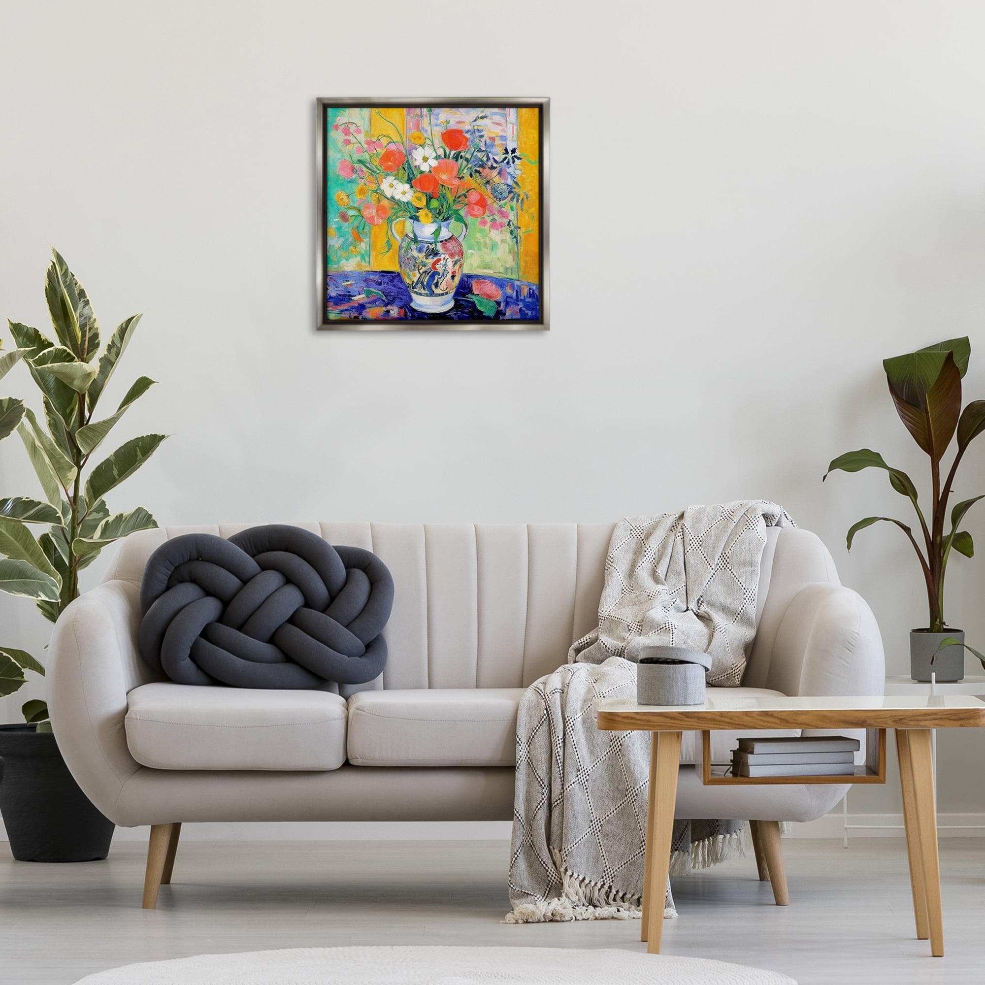 Stupell Industries Bold Bouquet Impression Plants & Flowers Painting Gray Floater Framed Canvas Art Print Wall Art, 25 x 25
