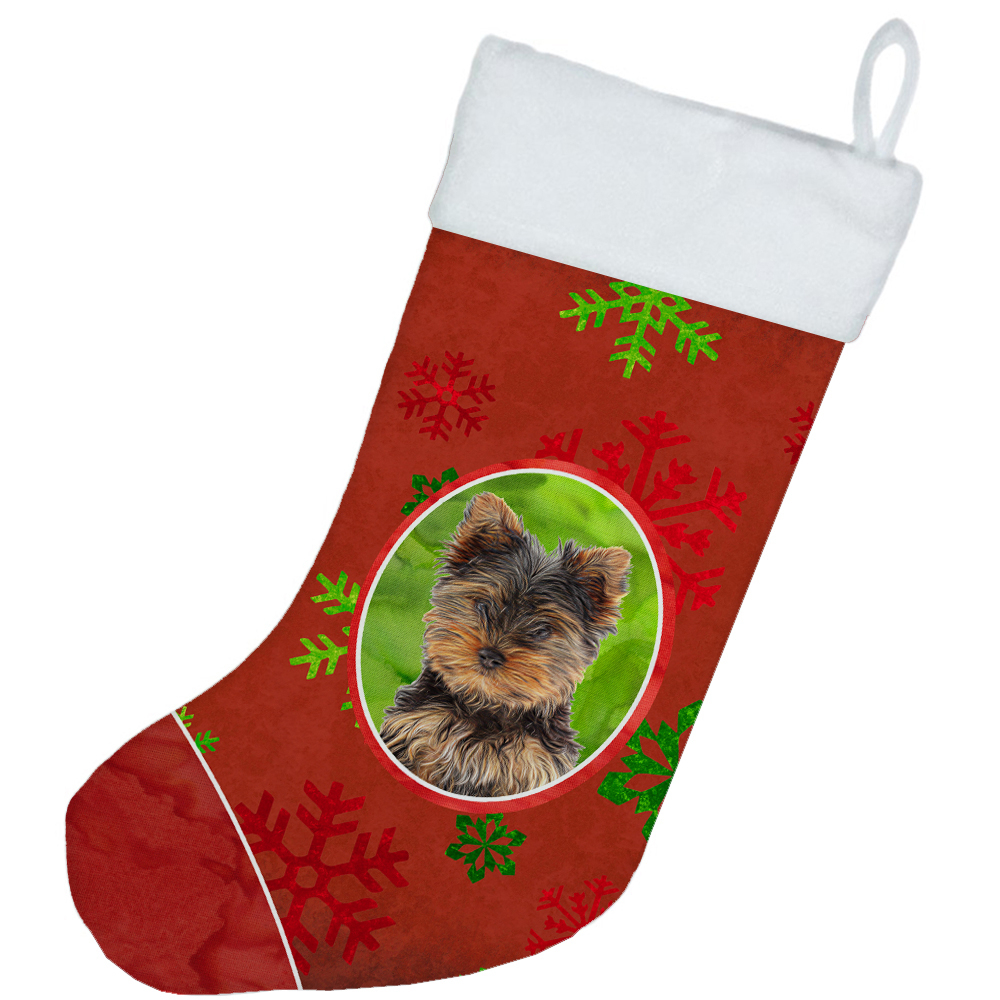 Red Snowflakes Holiday Christmas Yorkie Puppy / Yorkshire Terrier Christmas Stocking