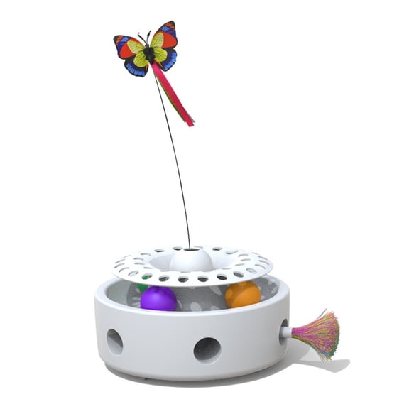 3-in-1 Automatic Cat Toy – Fluttering Butterfly, Moving Feather, Track Balls, USB or Battery Powered, Indoor Exercise Kicker for Kittens