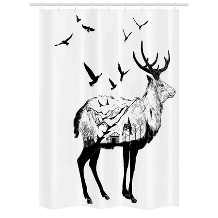 Animal Stall Shower Curtain Mountain And Cottage Scene In Hand