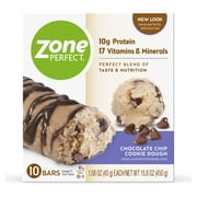 ZonePerfect Protein Bars, Chocolate Chip Cookie Dough, 10g of Protein, Nutrition Bars With Vitamins & Minerals, Great Taste Guaranteed, 40 Bars