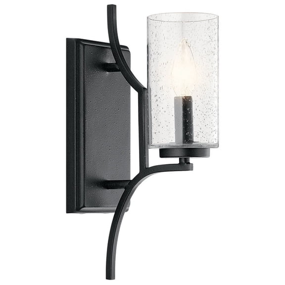 Steel 1 Light Wall Bracket in New Traditional Style with Clear Seeded Glass-14.5 inches H X 4.5 inches W-Distressed Black Finish Bailey Street Home