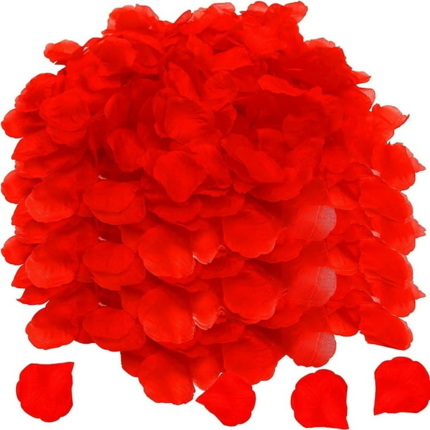 Pétalos de rosa románticos, pétalos de rosa artificiales rojos, flores de seda, pétalos de rosa falsos y hojas de rosa para un ambiente romántico, bodas, día de San Valentín y decoración de fiestas.