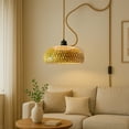 thumbnail image 2 of Boho Rattan Pendant Light, Plug-in Hanging Light with Woven Bamboo Lampshade, ON/OFF Switch, 15FT Hemp Rope Cord, Wicker Hanging Lamp for Bedroom, Living Room, Kitchen, Farmhouse Decor, 2 of 8